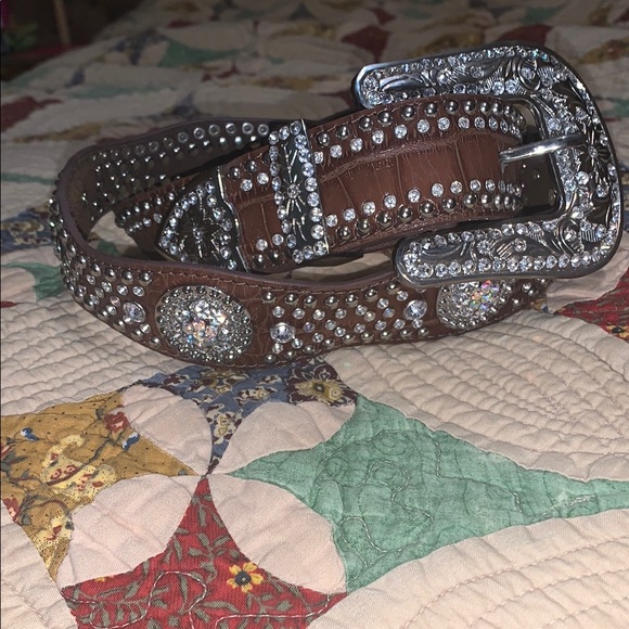 Brown Rhinestone Studded Belt - Picture 3 of 7
